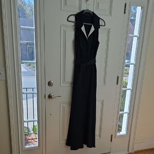 Abbey Glass Navy Blue & White Dress.  Size Large